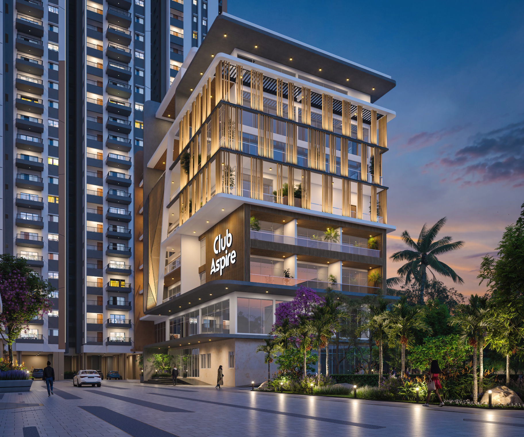 Club Aspire clubhouse exterior at Aspire Aarna