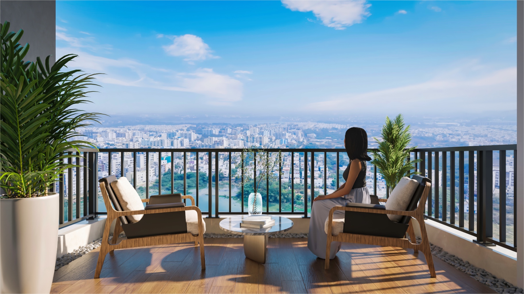 Balcony overlooking panoramic surroundings from an Aspire Aarna high-rise residence