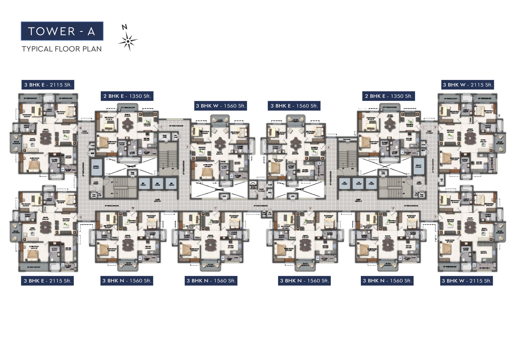 Tower A typical floor plan for Aspire Aarna